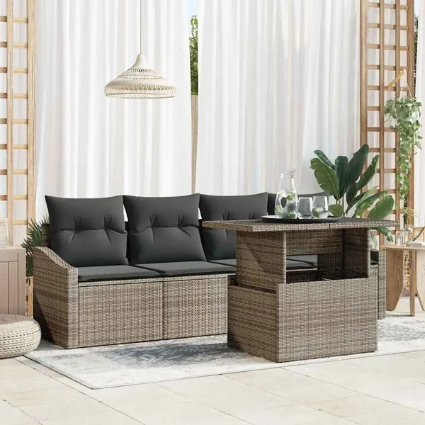 Ensemble de canapé de jardin 5 pcs Gris Poly rotin