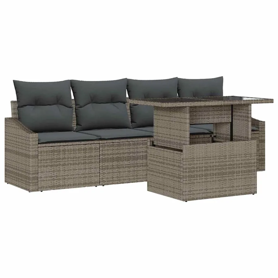 Ensemble de canapé de jardin 5 pcs Gris Poly rotin - 2