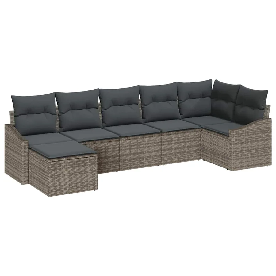 Ensemble de canapé de jardin avec coussin 7 pcs Gris polyrotin - 2