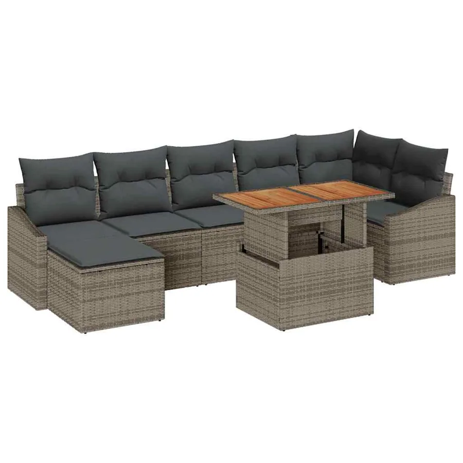 Ensemble de canapé de jardin 8 pcs Gris Poly rotin - 2