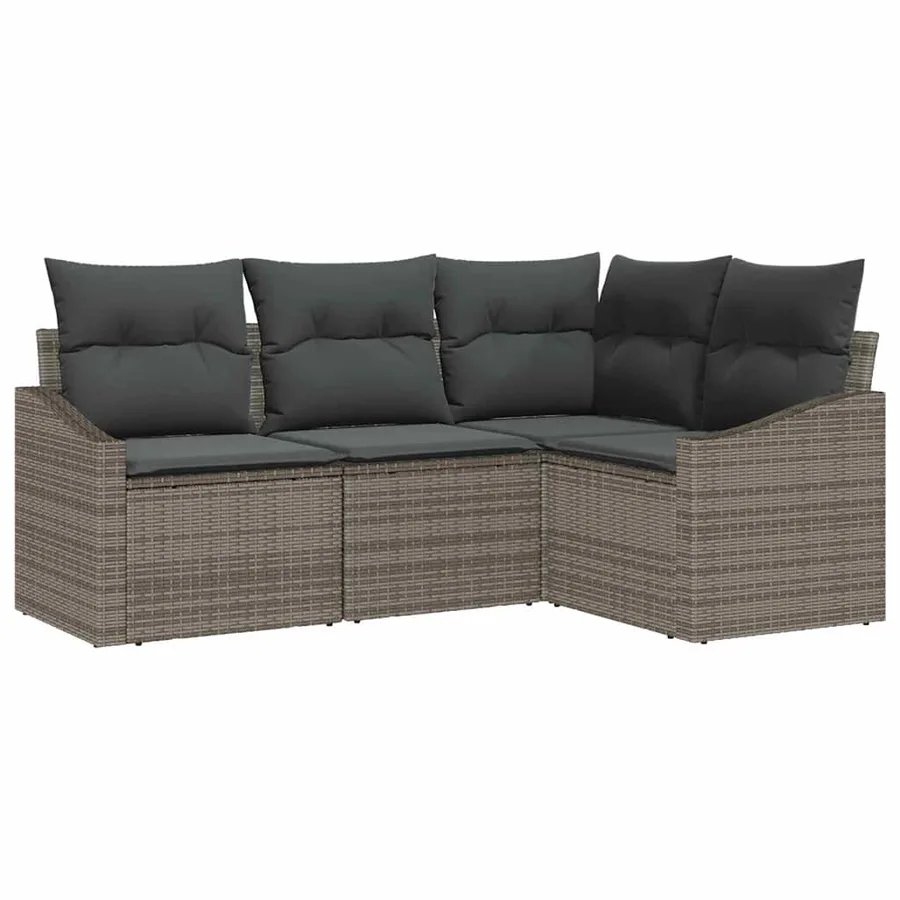 Ensemble de canapé de jardin avec coussin 4 pcs Gris polyrotin - 2