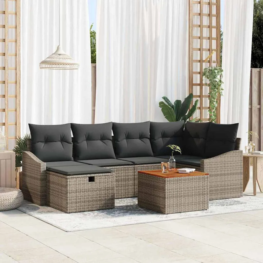 Ensemble de canapé de jardin avec coussin 7 pcs Gris Poly rotin