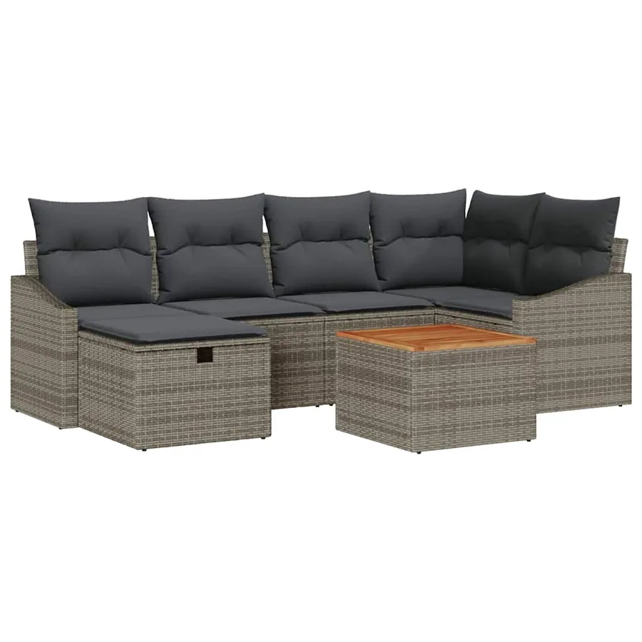 Ensemble de canapé de jardin avec coussin 7 pcs Gris Poly rotin - 2