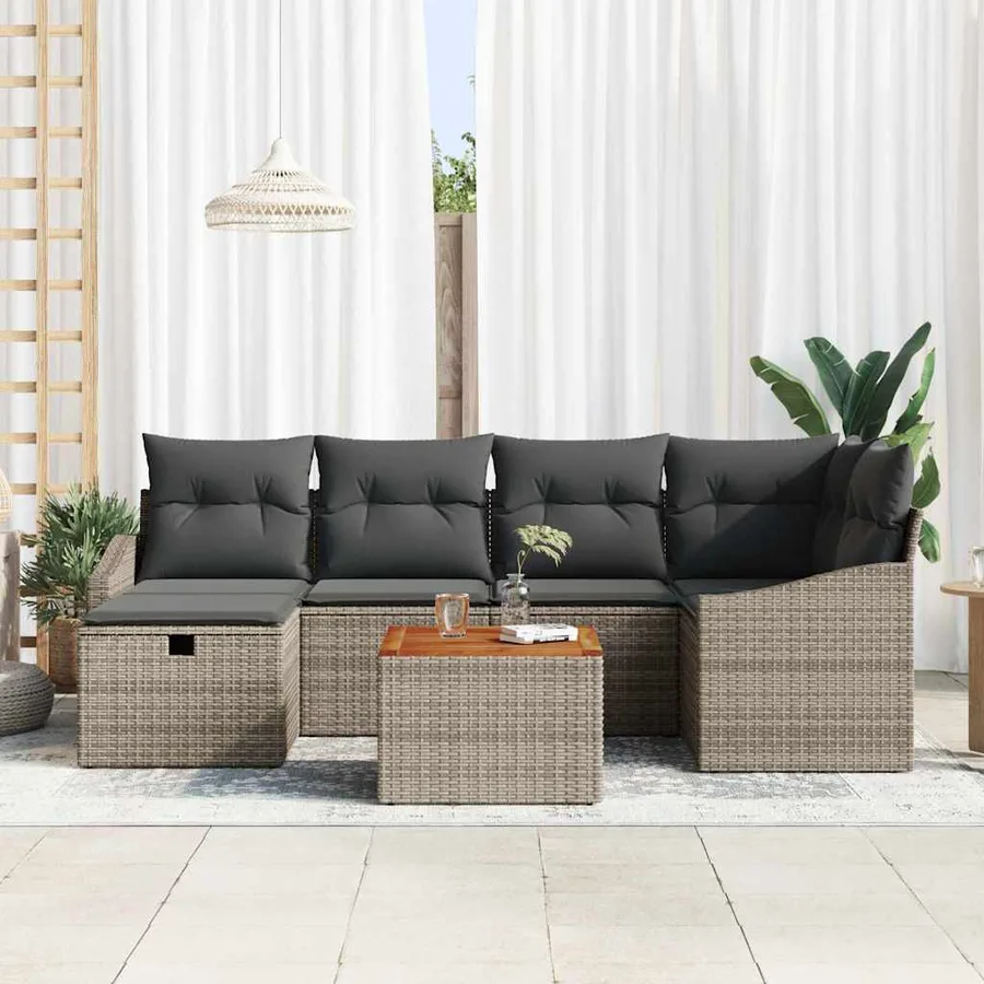 Ensemble de canapé de jardin avec coussin 7 pcs Gris Poly rotin - 3