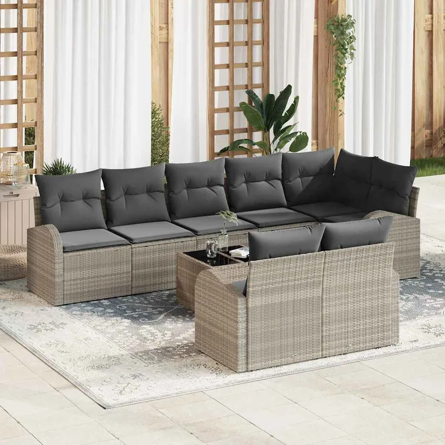 Ensemble de canapé de jardin 9 pcs Gris clair polyrotin