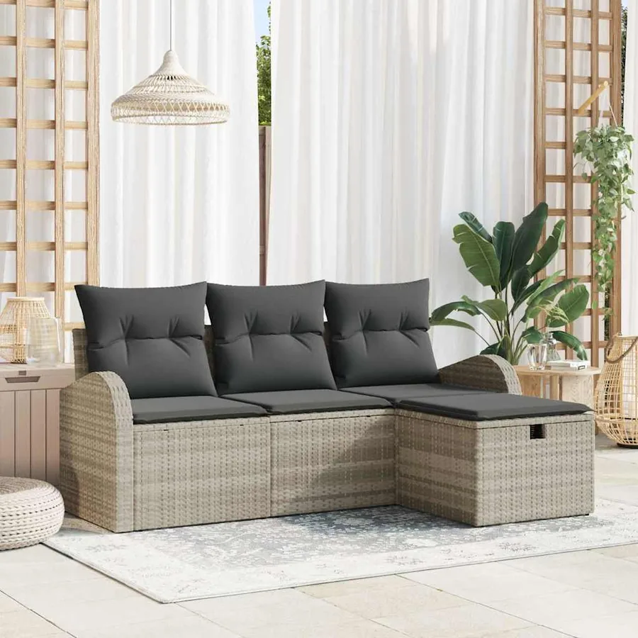 Ensemble de canapé de jardin 4 pcs Gris clair Poly rotin