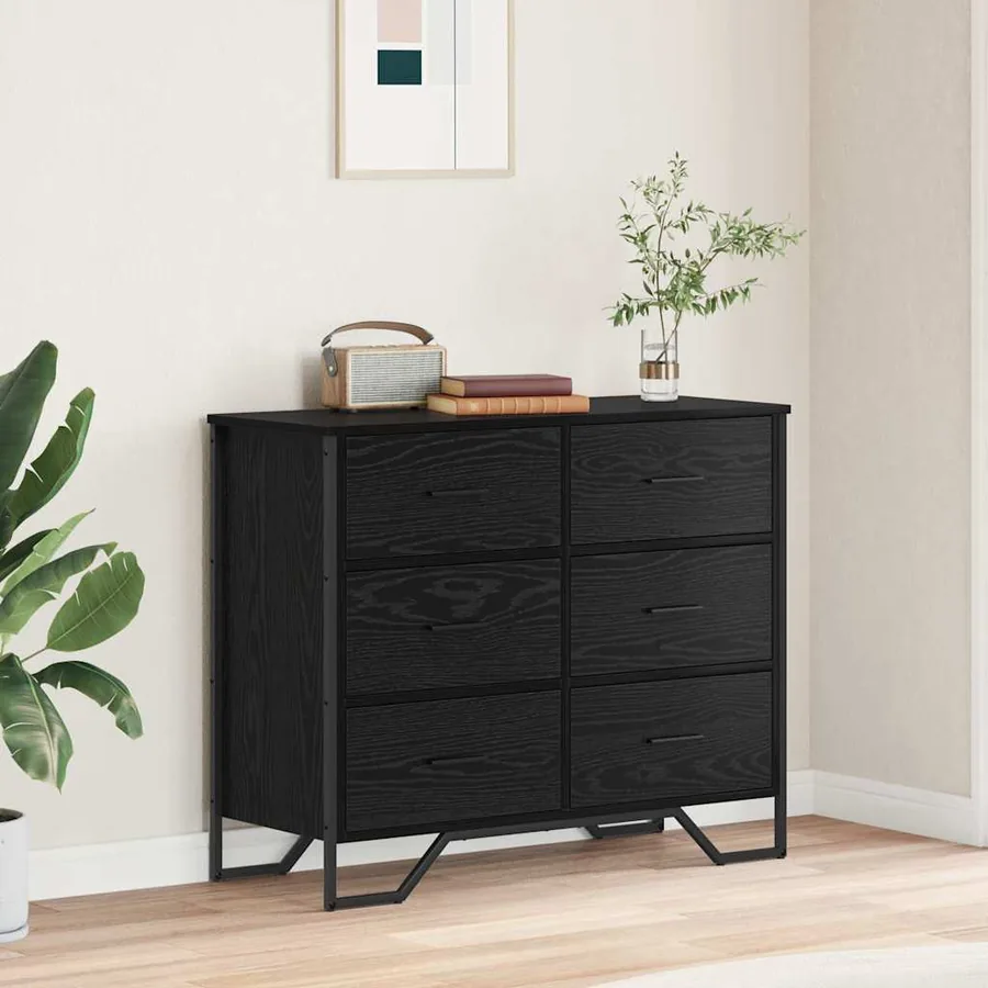 Commode 6-Tiroir Chêne noir 91 x 35,5 x 74,5 cm