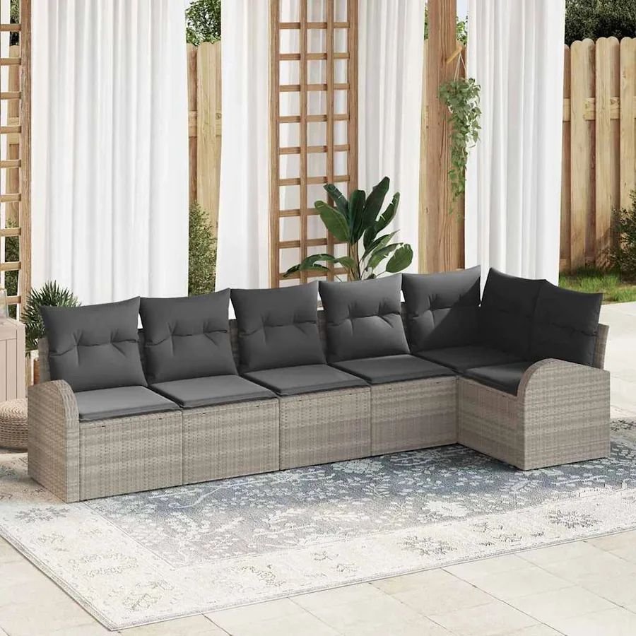 Ensemble de canapé de jardin 6 pcs Gris clair polyrotin
