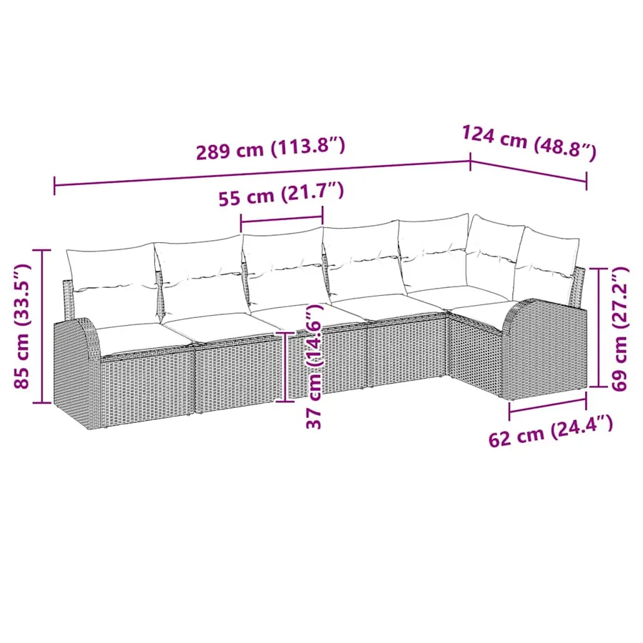Ensemble de canapé de jardin 6 pcs Gris clair polyrotin - 12