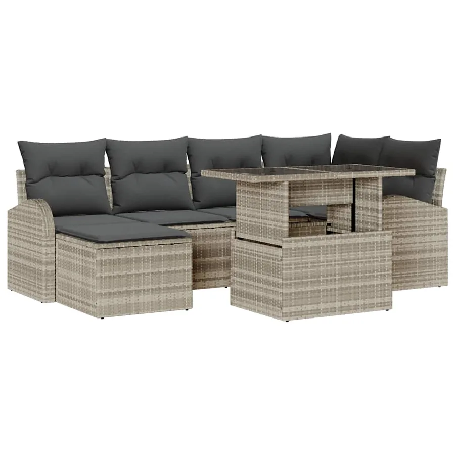 Ensemble de canapé de jardin 7 pcs Gris clair Poly rotin - 2