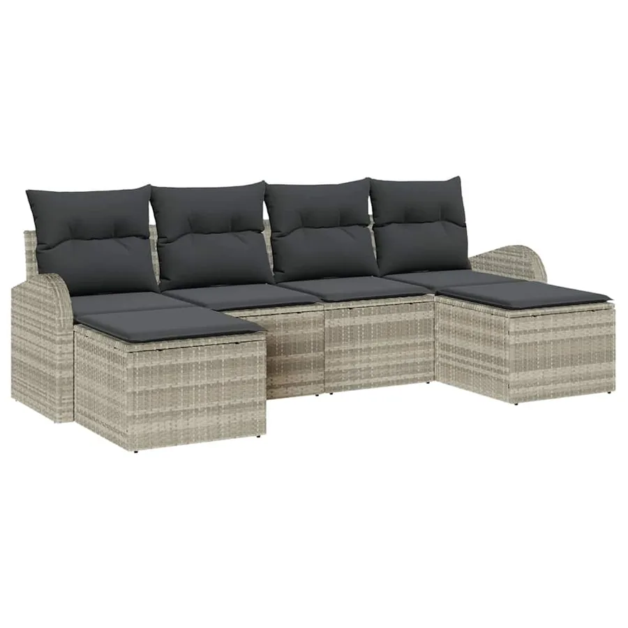 Ensemble de Canapés avec coussin 6 pcs Gris clair polyrotin - 2