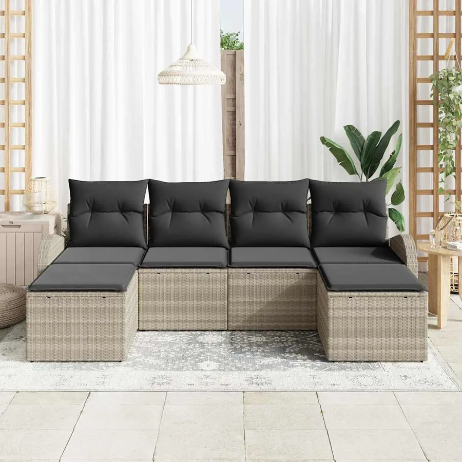 Ensemble de Canapés avec coussin 6 pcs Gris clair polyrotin - 3