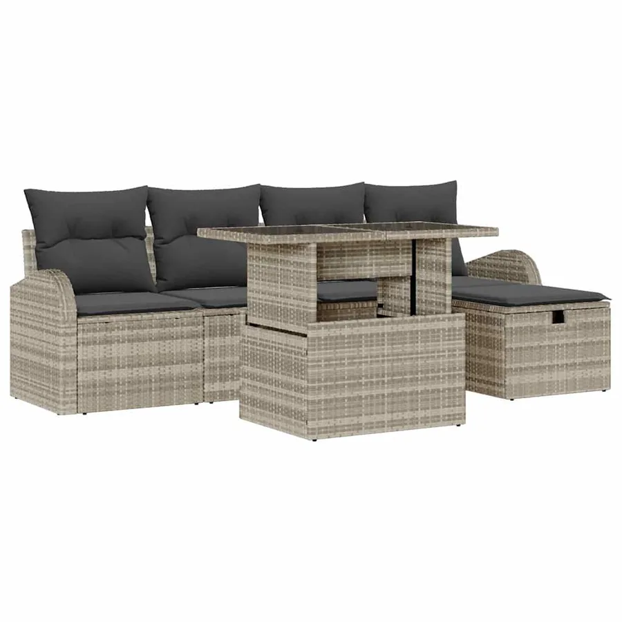 Ensemble de canapé de jardin 6 pcs Gris clair Poly rotin - 2