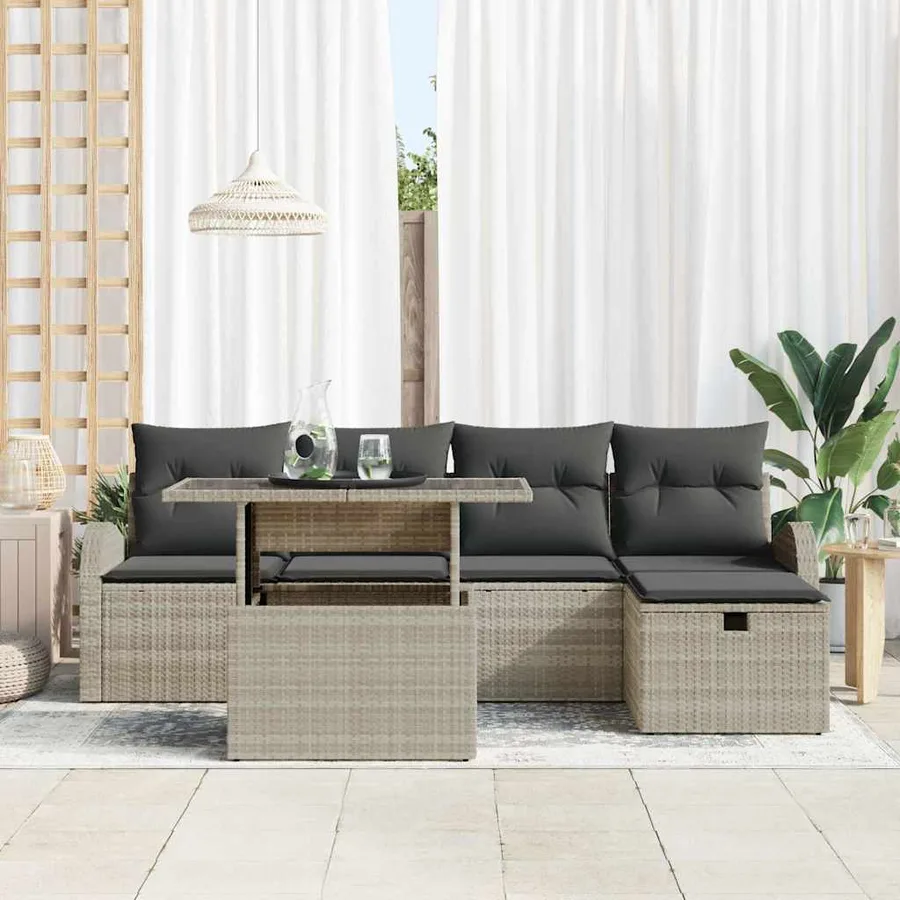 Ensemble de canapé de jardin 6 pcs Gris clair Poly rotin - 3