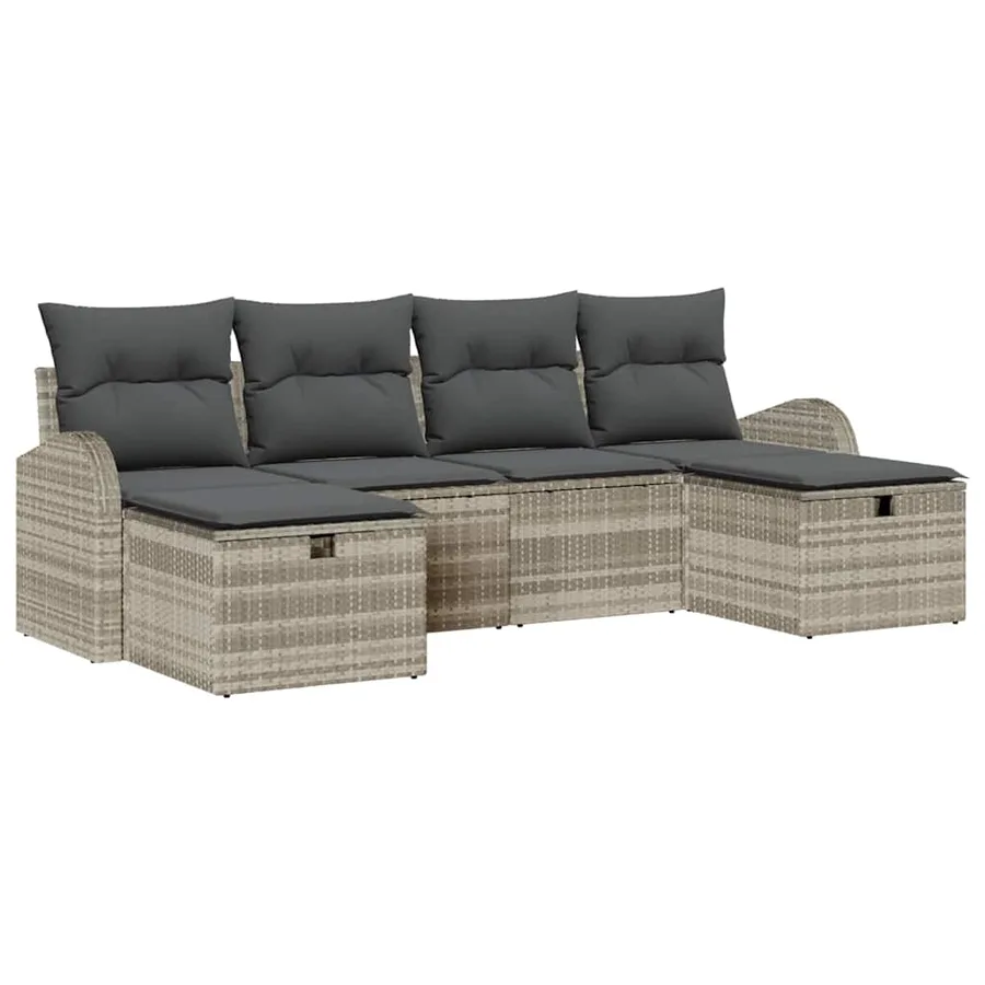 Ensemble de canapé de jardin 6 pcs Gris clair polyrotin - 2