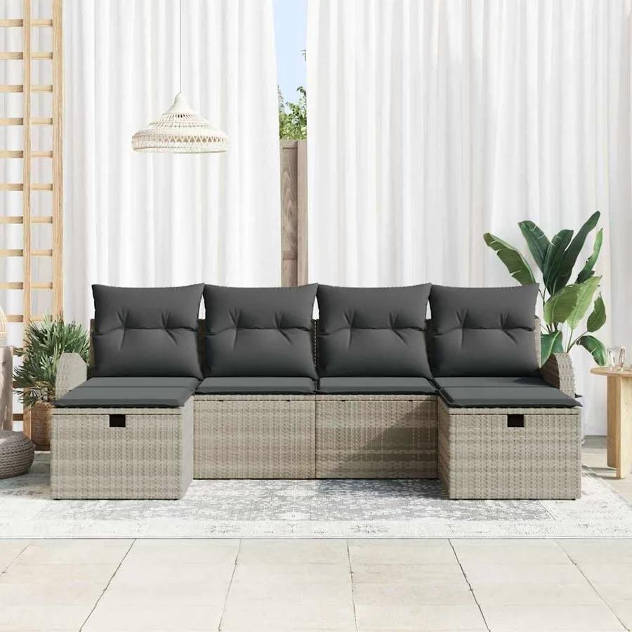 Ensemble de canapé de jardin 6 pcs Gris clair polyrotin - 3