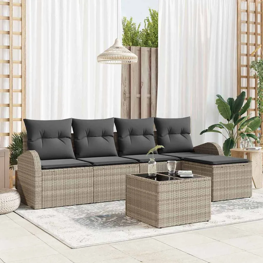 Ensemble de Canapés avec coussin 6 pcs Gris clair polyrotin