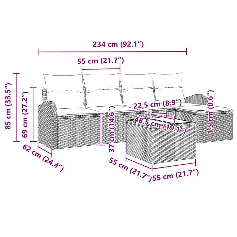 Ensemble de Canapés avec coussin 6 pcs Gris clair polyrotin - 17