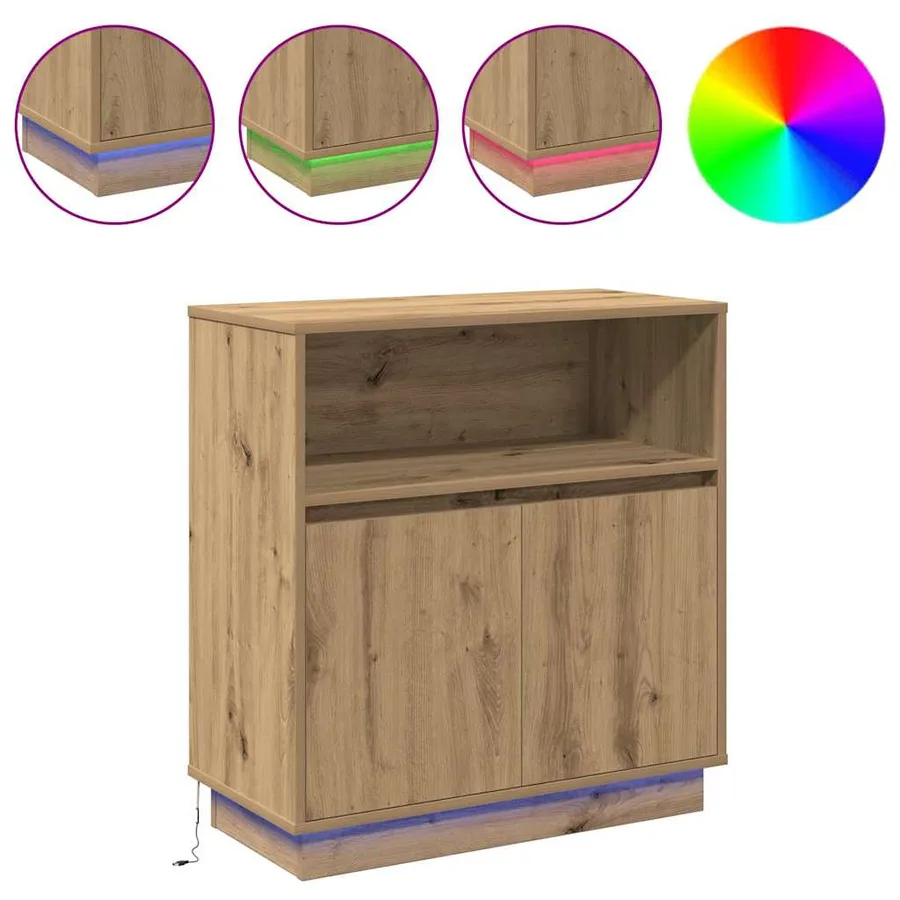 Buffet LED Chêne artisanal 71 x 34,5 x 75 cm Bois d'ingénierie - 4