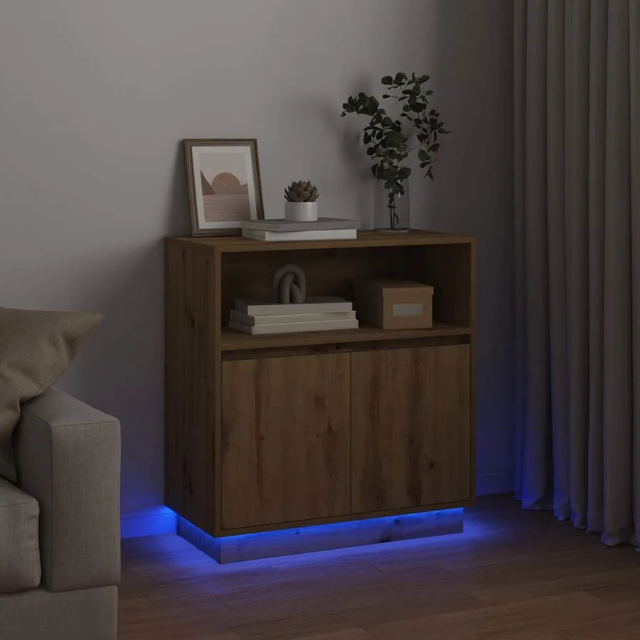 Buffet LED Chêne artisanal 71 x 34,5 x 75 cm Bois d'ingénierie - 6