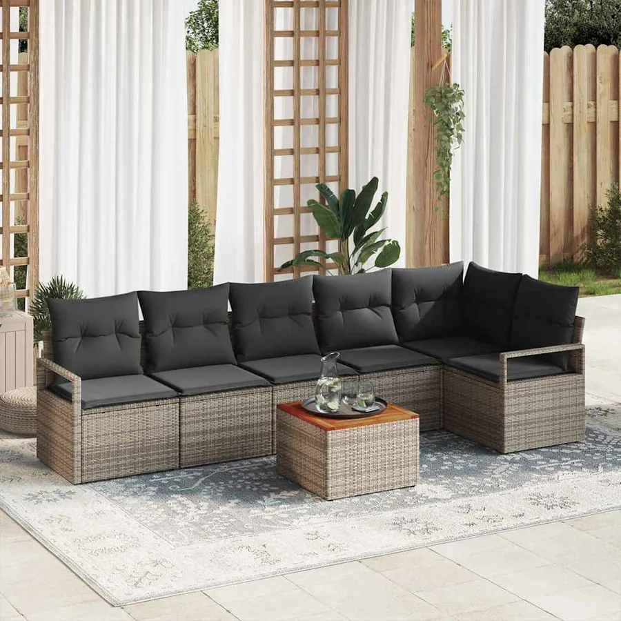 Ensemble de canapé de jardin avec coussin 7 pcs Gris polyrotin