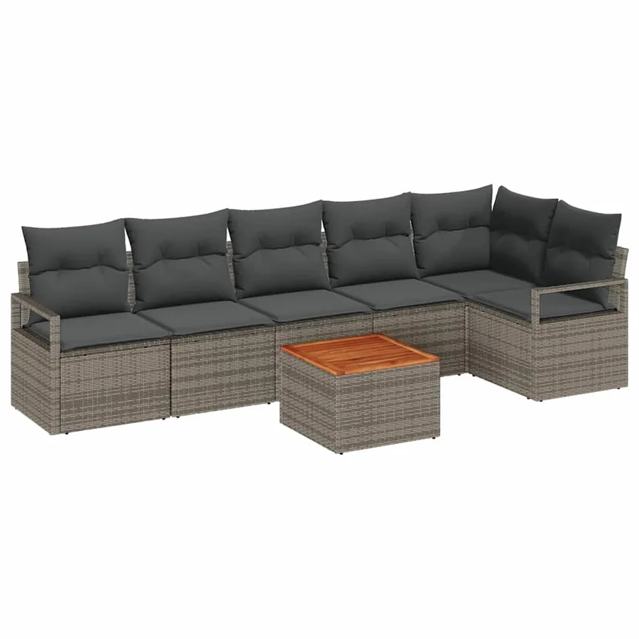 Ensemble de canapé de jardin avec coussin 7 pcs Gris polyrotin - 2