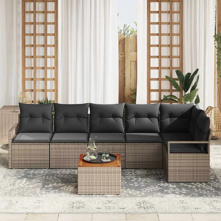 Ensemble de canapé de jardin avec coussin 7 pcs Gris polyrotin - 3
