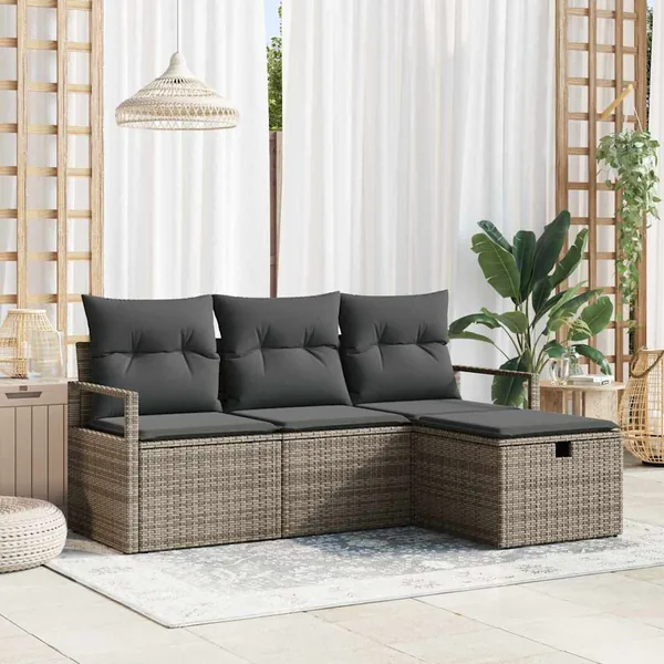 Ensemble de Canapés avec coussin 4 pcs Gris polyrotin