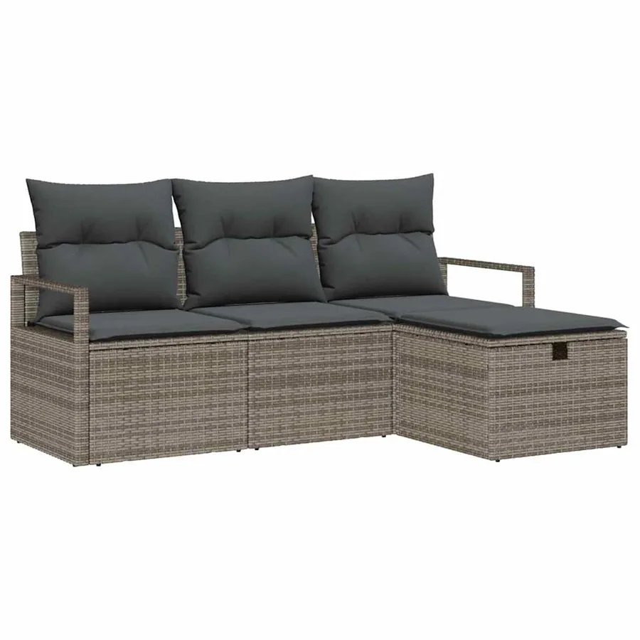 Ensemble de Canapés avec coussin 4 pcs Gris polyrotin - 2