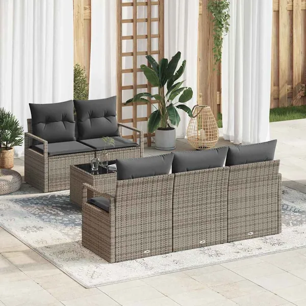 Ensemble de Canapés avec coussin 6 pcs Gris polyrotin