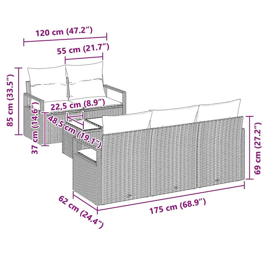 Ensemble de Canapés avec coussin 6 pcs Gris polyrotin - 7