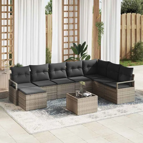 Ensemble de Canapés avec coussin 9 pcs Gris polyrotin