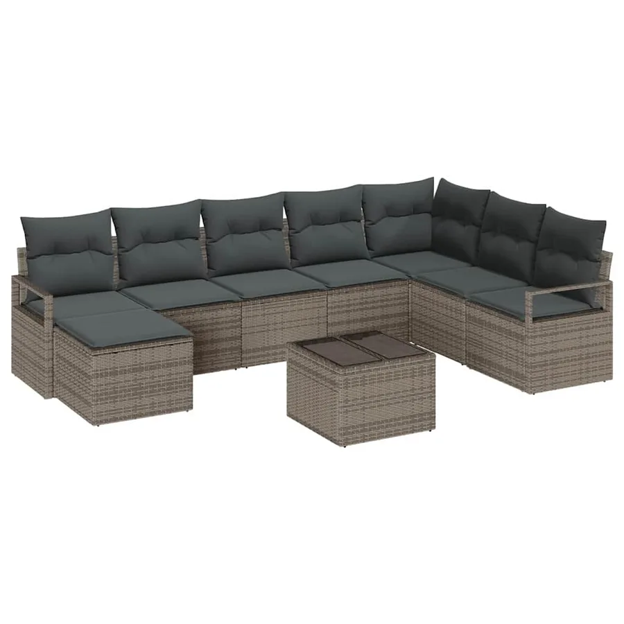 Ensemble de Canapés avec coussin 9 pcs Gris polyrotin - 2
