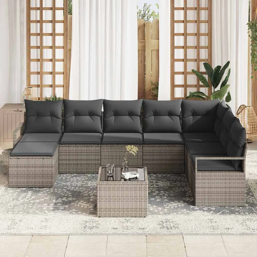 Ensemble de Canapés avec coussin 9 pcs Gris polyrotin - 3