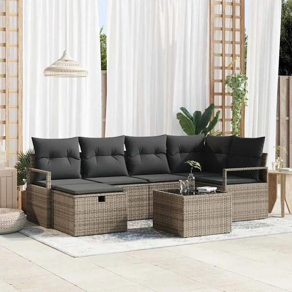 Ensemble de Canapés avec coussin avec stockage Gris polyrotin