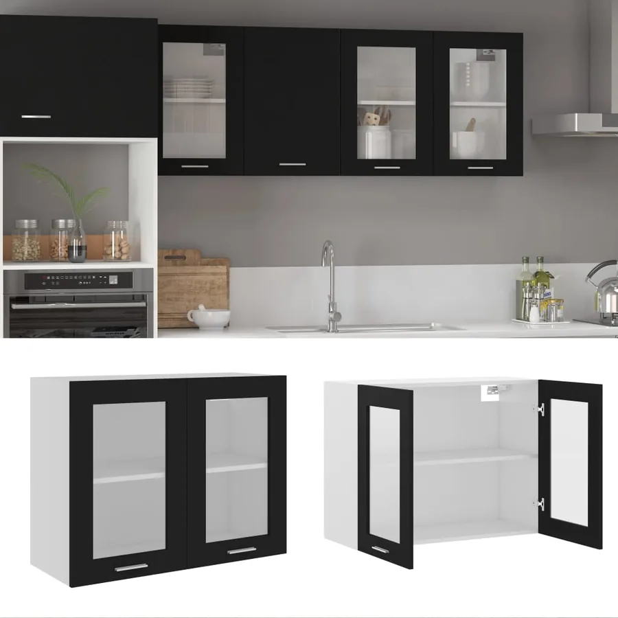 Vitrine suspendue "Lyon" Noir 80 x 31 x 60 cm Bois d'ingénierie