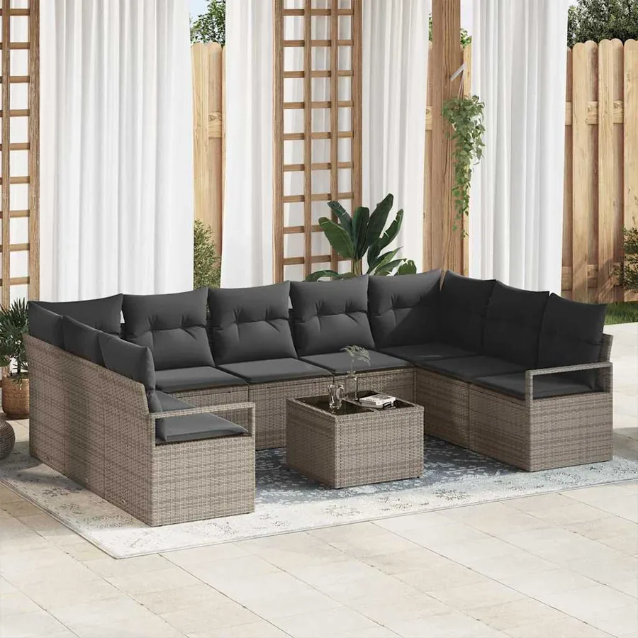 Ensemble de Canapés avec coussin 10 pcs Gris polyrotin