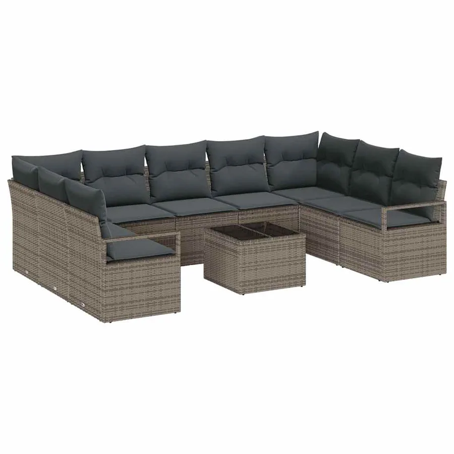 Ensemble de Canapés avec coussin 10 pcs Gris polyrotin - 2