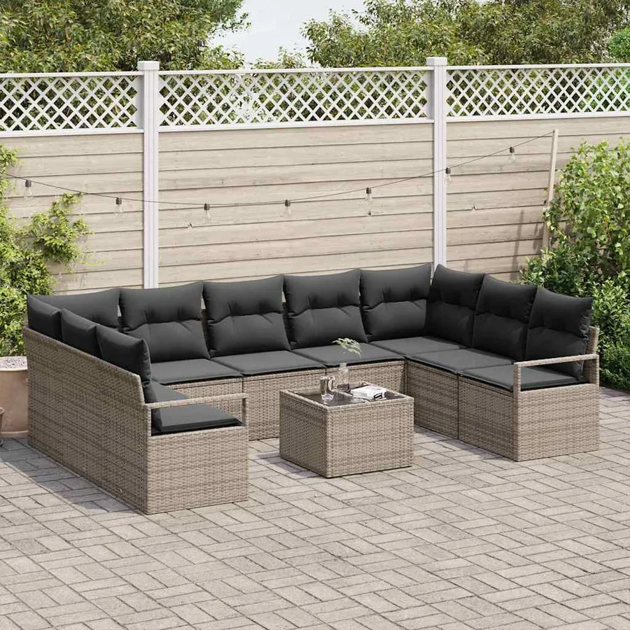 Ensemble de Canapés avec coussin 10 pcs Gris polyrotin - 3