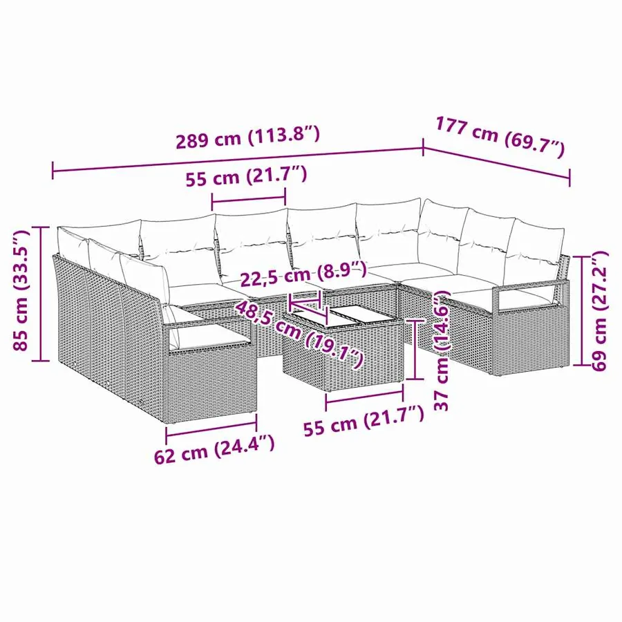 Ensemble de Canapés avec coussin 10 pcs Gris polyrotin - 9