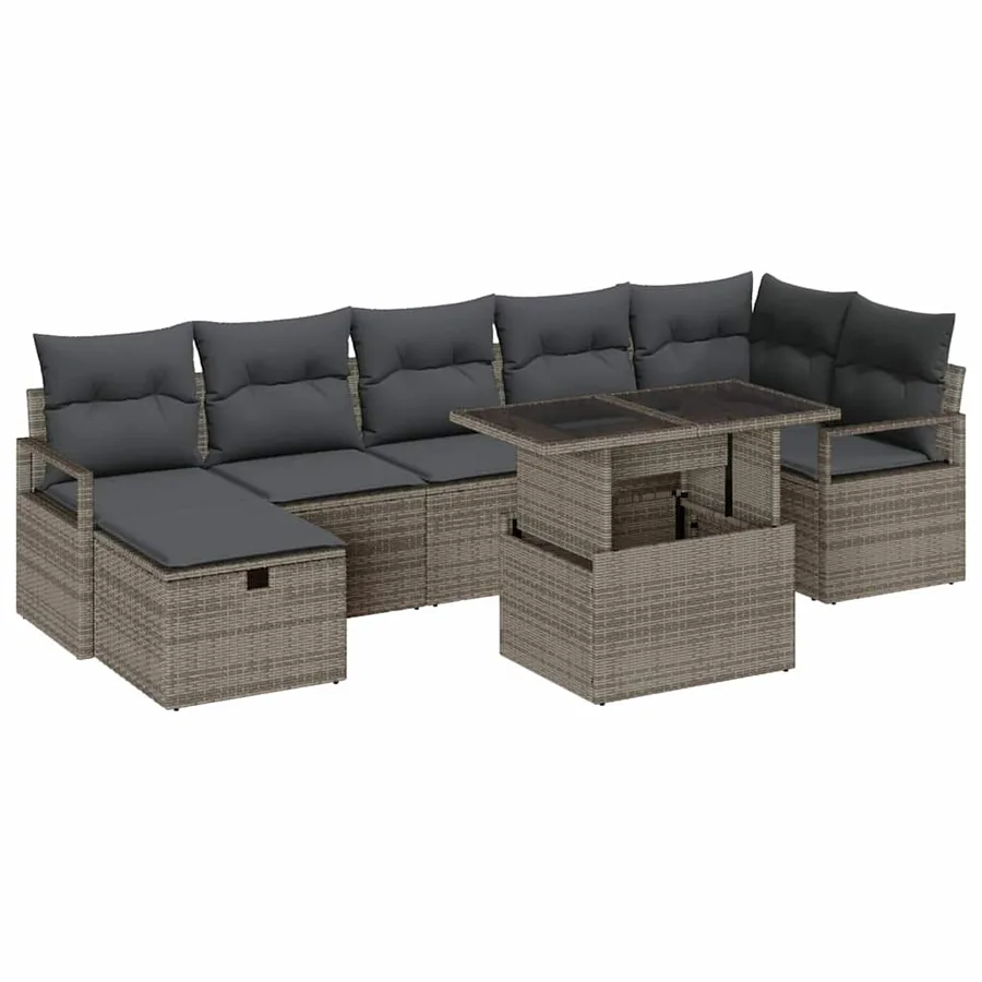 Ensemble de canapé de jardin avec coussin 8 pcs Gris Poly rotin - 2