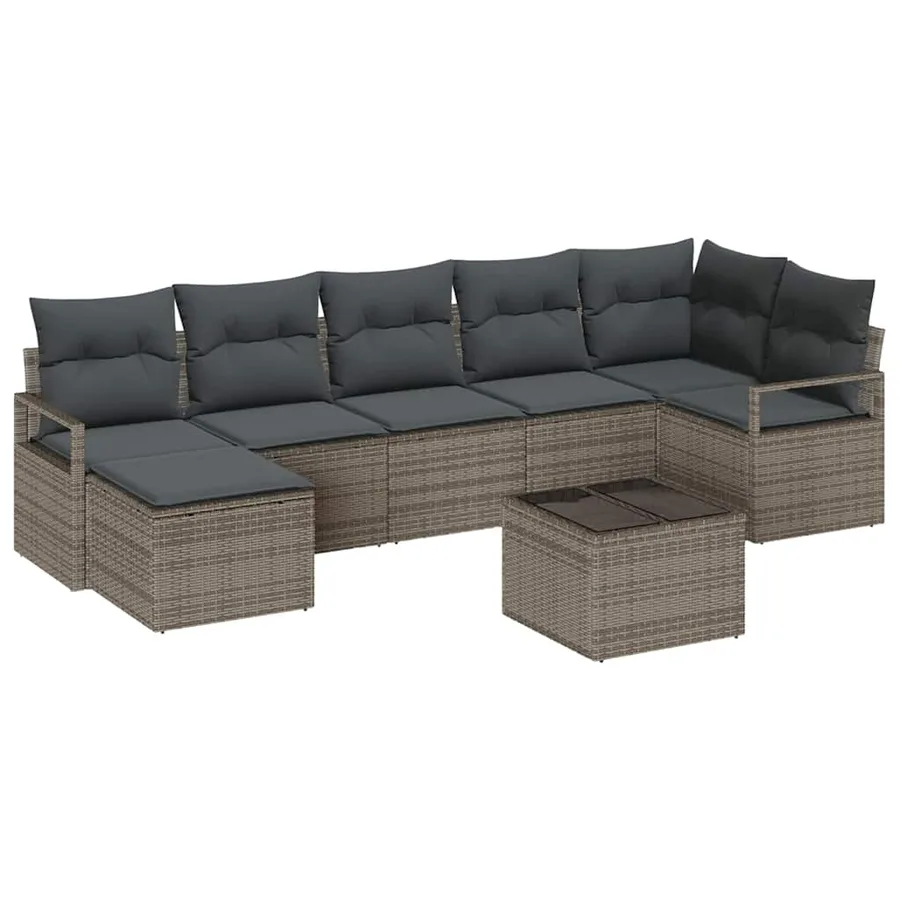 Ensemble de Canapés avec coussin 8 pcs Gris polyrotin - 2