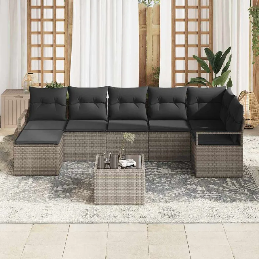 Ensemble de Canapés avec coussin 8 pcs Gris polyrotin - 3