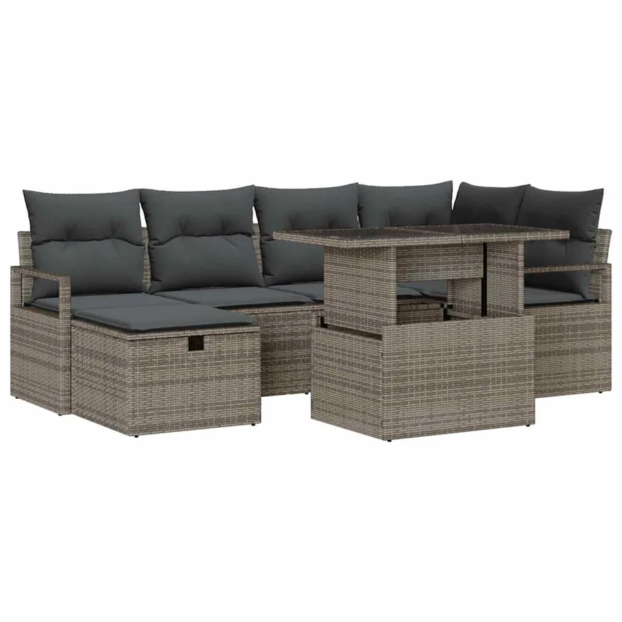 Ensemble de canapé de jardin avec coussin 7 pcs Gris Poly rotin - 2