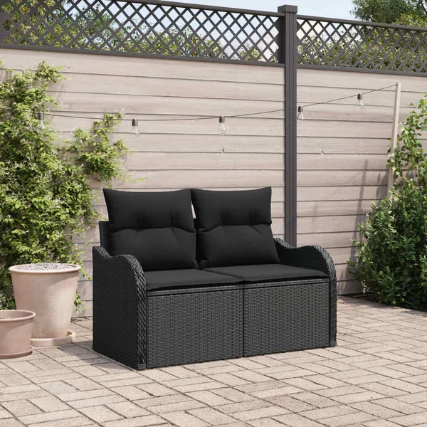 Canapé de jardin avec coussin Noir 121 x 62 x 69cm polyrotin