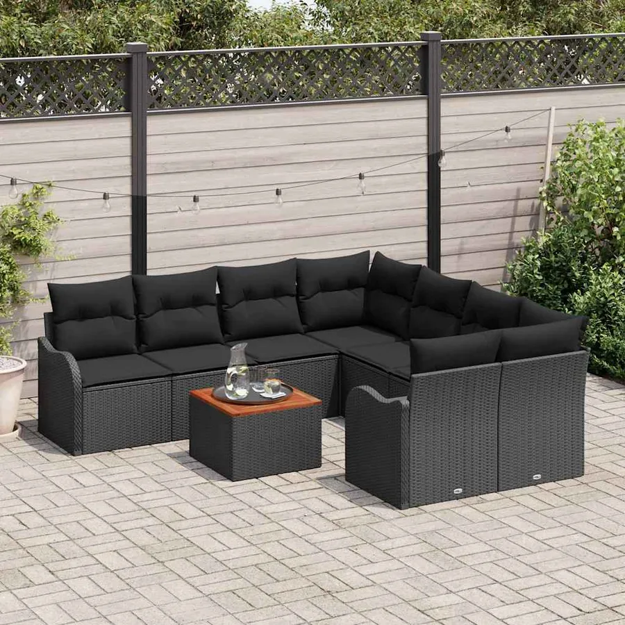 Ensemble de canapé de jardin avec coussin 9 pcs Noir polyrotin - 3