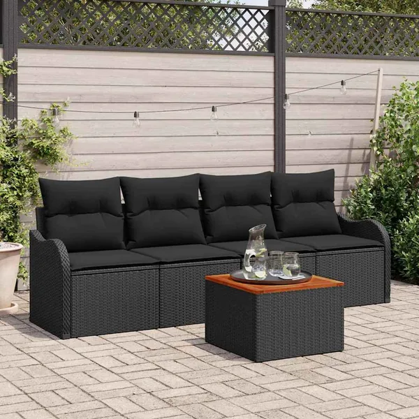 Ensemble de canapé de jardin avec coussin 5 pcs Noir polyrotin