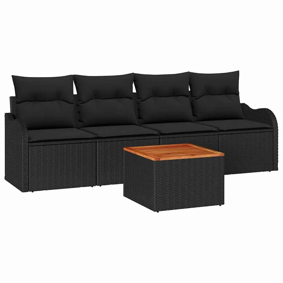 Ensemble de canapé de jardin avec coussin 5 pcs Noir polyrotin - 2
