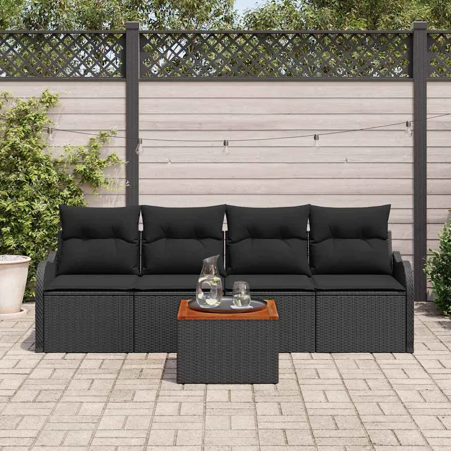 Ensemble de canapé de jardin avec coussin 5 pcs Noir polyrotin - 3