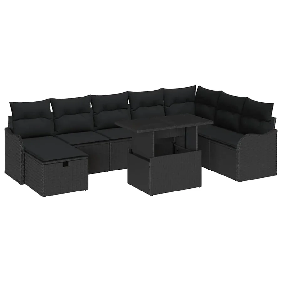 Ensemble de canapé de jardin avec coussin 9 pcs Noir Poly rotin - 2
